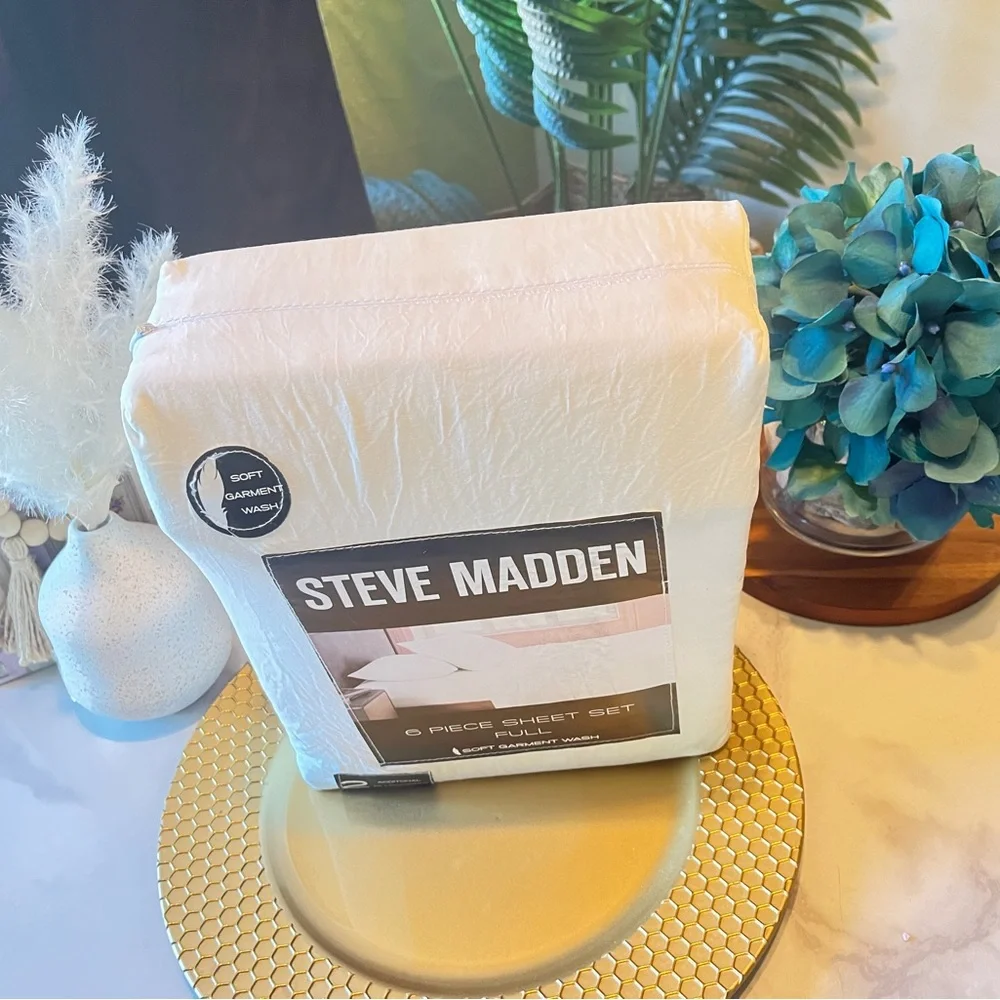 NEW Steve Madden 6 Piece Sheet Set Full Size | Soft Garment Wash White
